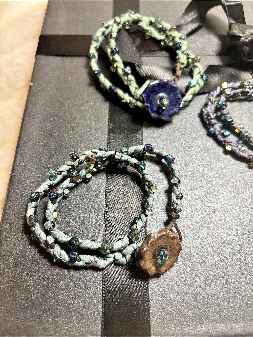 3 Wrap around Beaded Bracelets in Blue & Green Like New - Picture 3 of 3